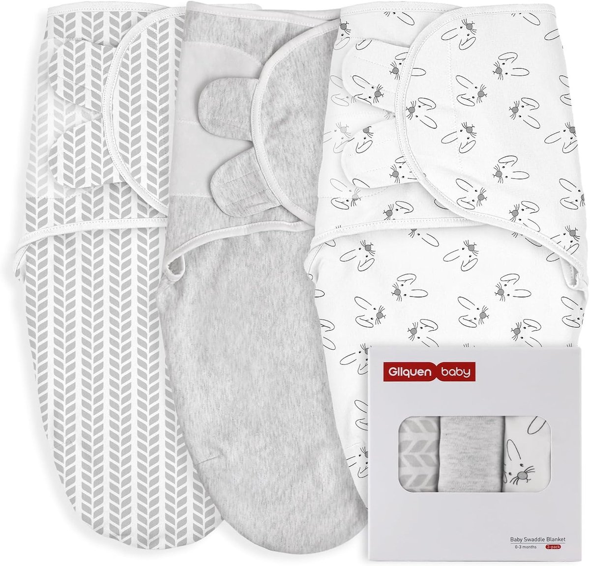 SnelShoppen - Baby Swaddling Cloths, 3 Pack, 100% Organisch Katoen, Ademend, Oeko-Tex 100, Geschikt voor Pasgeborenen 0-3 Maanden, Bunny Land, Veilig