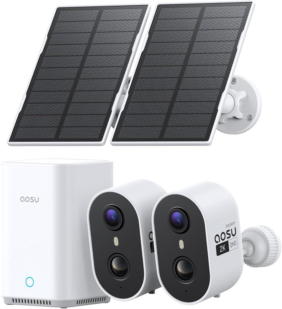 SnelShoppen - 2K Outdoor Beveiligingscamera, Draadloos, Accu, 6-Piece Kit, 32GB, PIR Bewegingssensor, Geluid Alarm, 2-Way Audio, Perfect voor Tuin en
