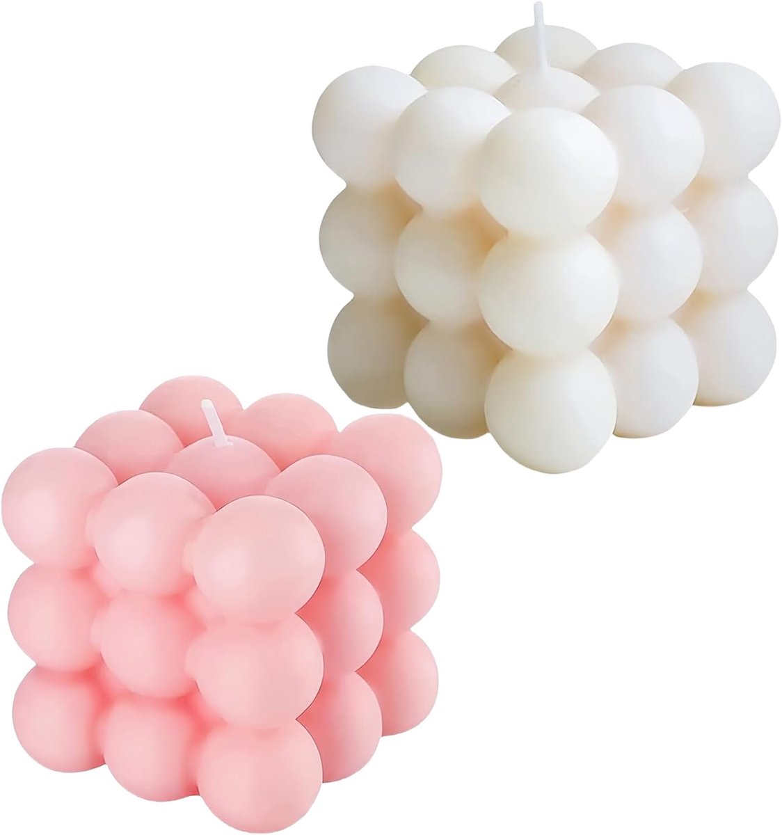 SnelShoppen - 2 Stuks Cube Bubble Candles - Minimalistische Geurkaarsen van Sojawas in Wit & Roze - Decoratieve Aromatherapie Kaarsen voor Woonkamer e