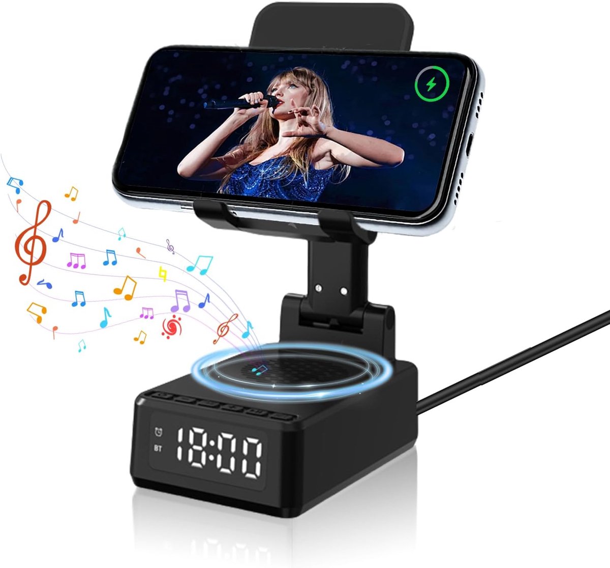 SnelShoppen - Draadloze Bluetooth Speaker 5.3 met HD Surround Sound, Multifunctionele Portable Speaker met Telefoonstandaard, Draadloos Opladen en Ala