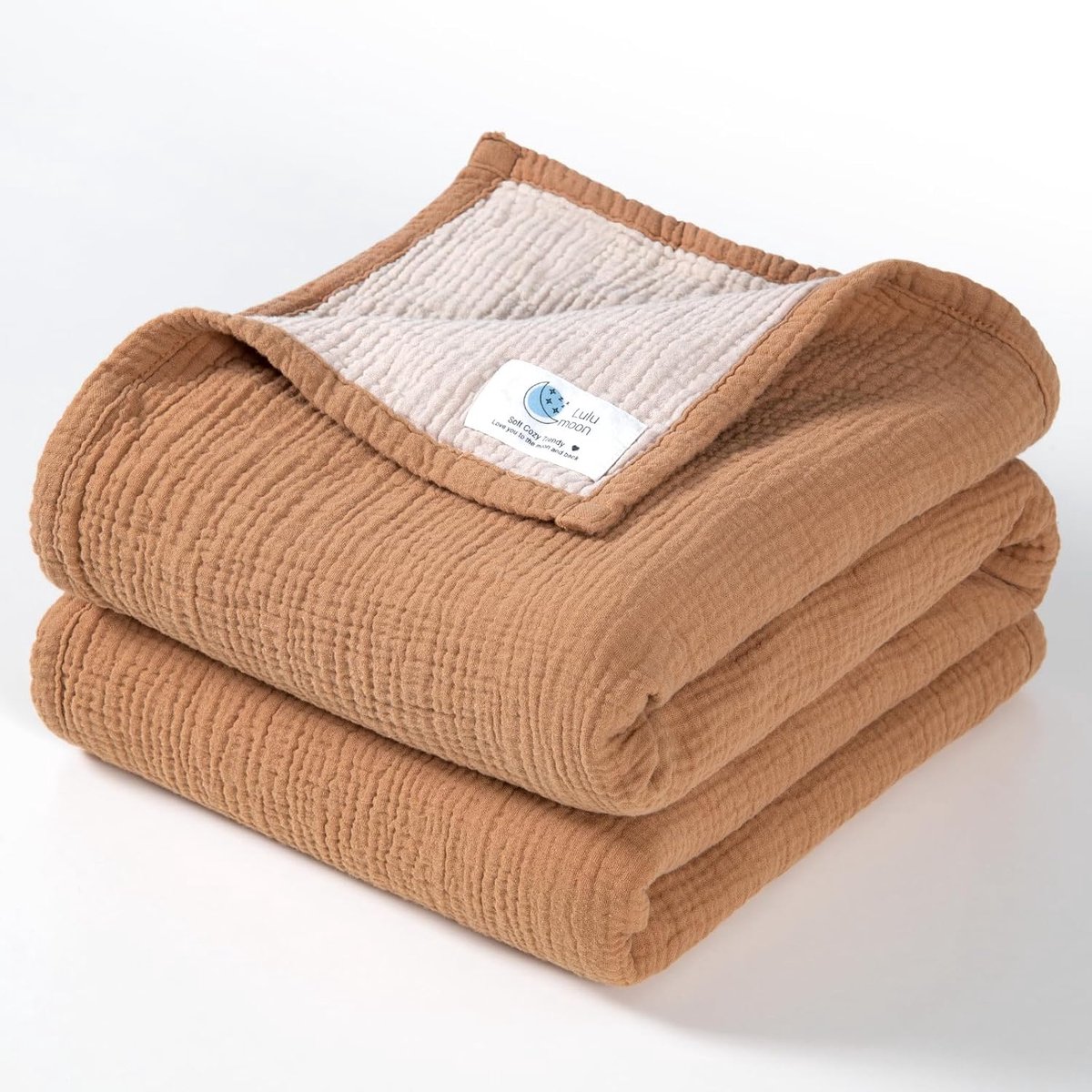 SnelShoppen - Muslin Baby Blanket - Zachte Katoenen Dekens voor Peuters - Omkeerbare Ledikantdeken voor Baby Jongens en Meisjes 120x120 cm (Caramel)