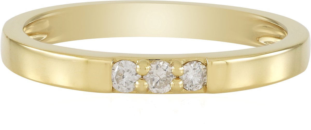 Cavill - 925 Sterling Zilver Vergulde Ring met 3 I3 (H) Diamanten - 0,081 Ct Ronde Briljanten - Luxe Verfijnde Damesring voor Dagelijks Gebruik