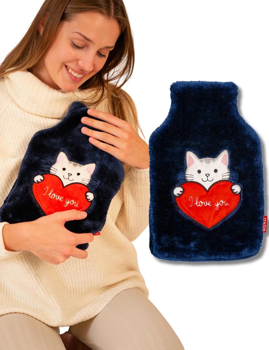 SnelShoppen - Warmwaterkruik Zacht Met Hart I Love You - Hot Water Bottle Voor Krampen, Pijn en Ontspanning - Ideaal Cadeau Voor Vrouwen, Kinderen, Fe