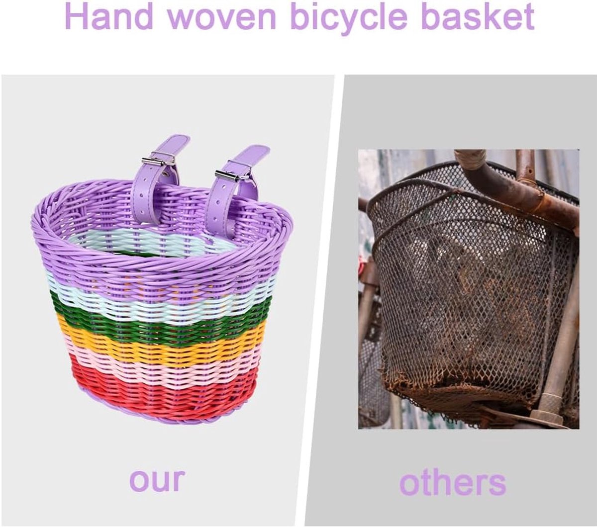 SnelShoppen - Flintronic Kinderfietsmand Handgeweven Fietsmand voor Kinderen, Schattige Fietsmand voor Meisjes en Jongens, Inclusief Fietsaccessoires,