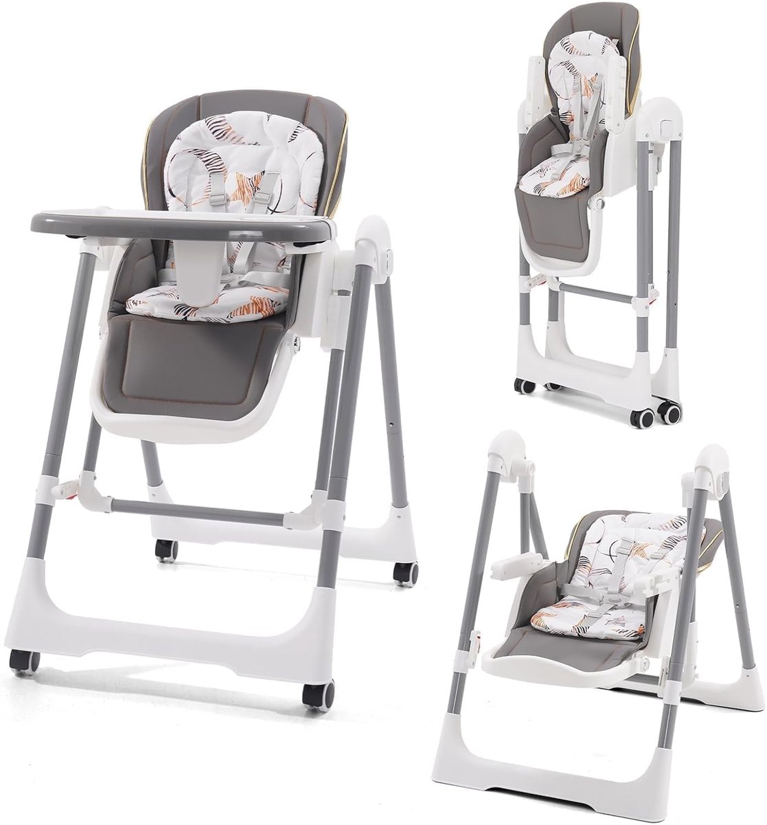 SnelShoppen - 5-in-1 Evolutieve Babychair, Opklapbare Hoogstoel voor Kinderen, Ligstoelen, Hoog Instelbare Babyligstoel met Tafel en Wielen - Ideaal v