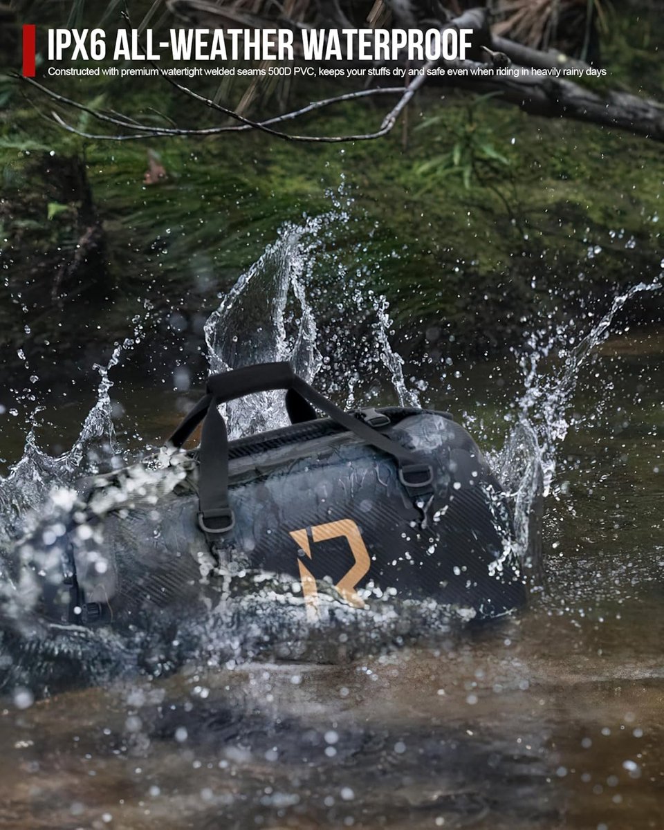 SnelShoppen - Waterdichte motortas 50L, zadeltas, achtertas, reistas met rolsluiting en schouderriem voor motorrijden, fietsen, kamperen en watersport