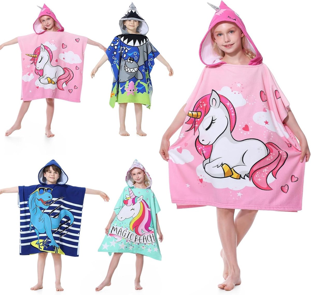 SnelShoppen - Badponcho voor Kinderen, Microvezel, Ultralicht, Absorberend, Badjas met Kap voor Meisjes en Jongens, Eén Maat, Ideaal voor Badkamer, Zw