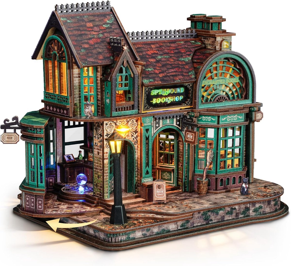 SnelShoppen - 3D Houten Puzzel Magische Boekhandel met LED-verlichting – DIY Miniatuur Bouwkit, Creatief Cadeau voor Volwassenen en Tieners, Woondecor