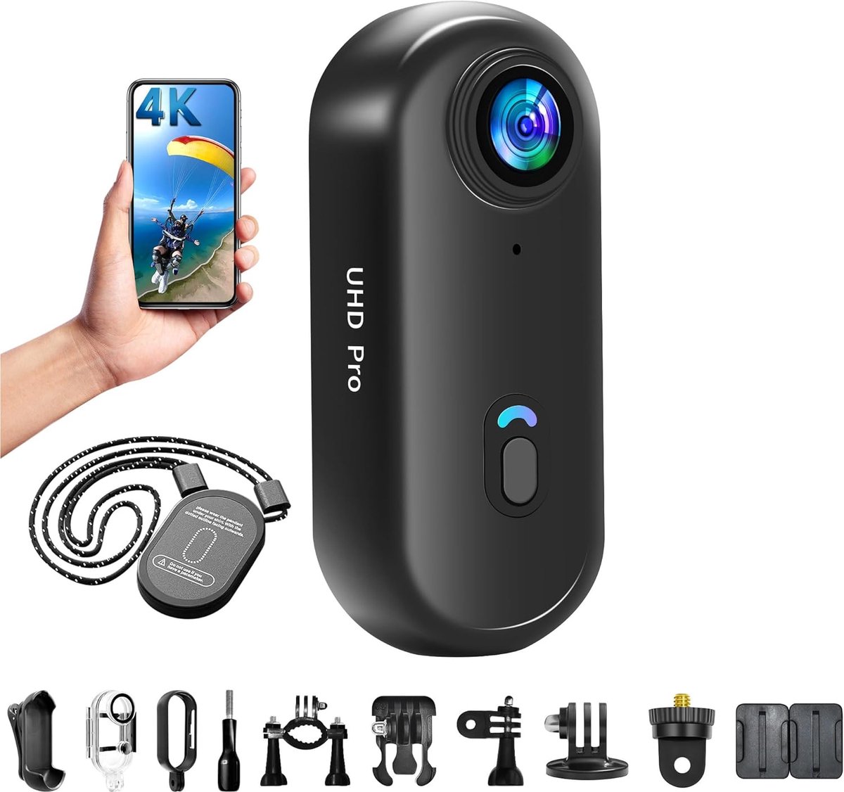 SnelShoppen - Mini Action Cam WiFi 4K Onderwatercamera - Waterdicht tot 30m - Handsfree Helmcamera voor Motorfiets, Fiets, Bodycam, Mini-camera