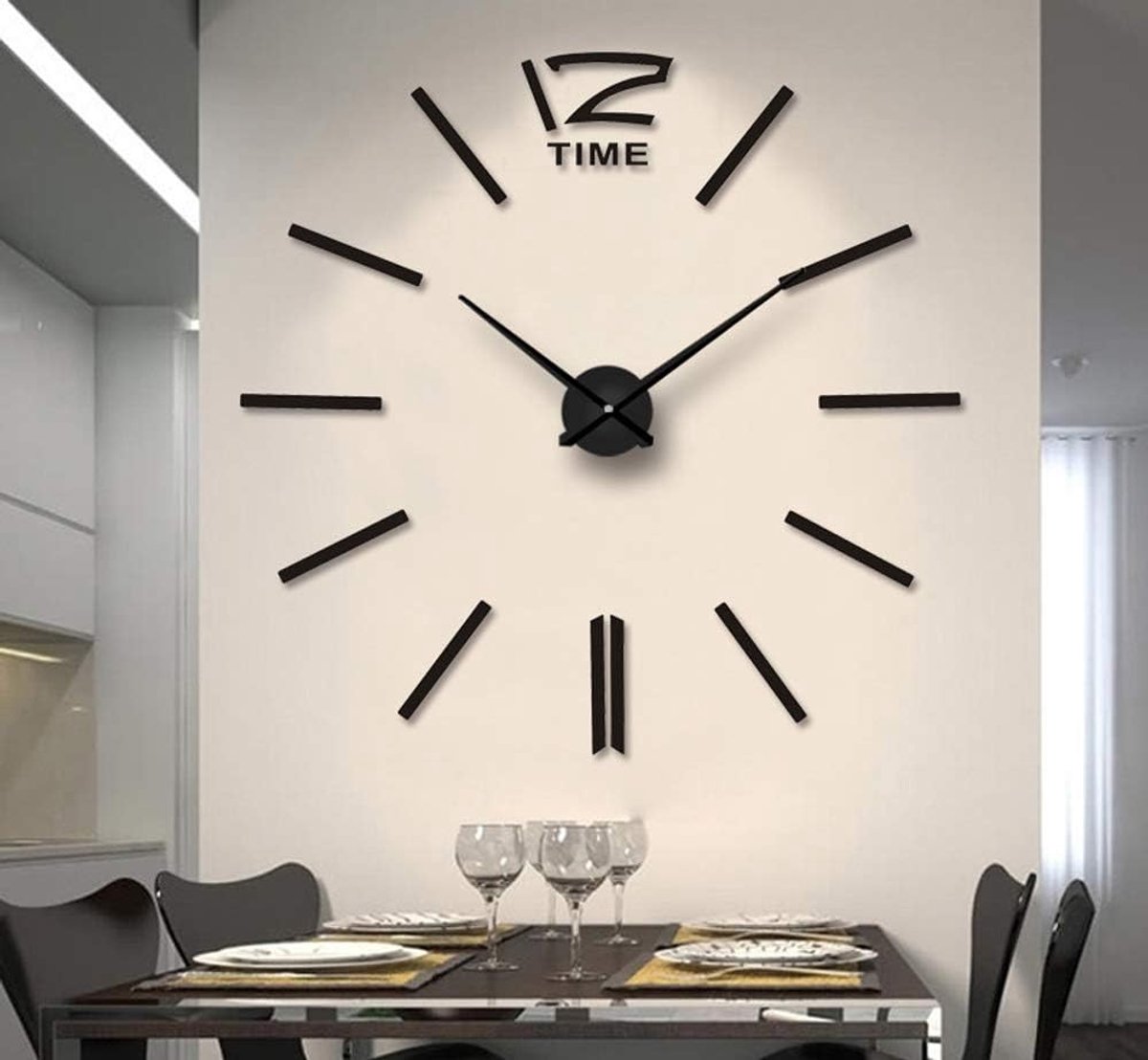 SnelShoppen - Moderne Grote Wandklok 3D Spiegeleffect Acryl Wanddecoratie - Zwart - Zelfklevende Horloge Sticker voor Woonkamer, Thuiskantoor, Gladde