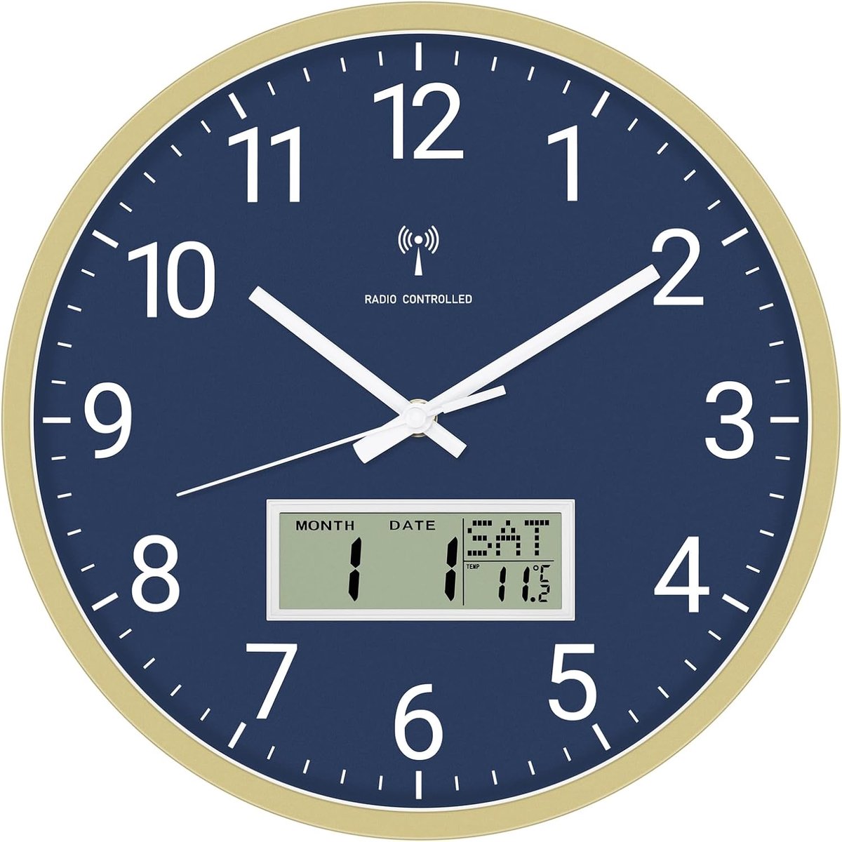 SnelShoppen - Draadloze wandklok 30 cm - Digitale en analoge klok met LCD-display - Radiogestuurd - Temperatuur, datum, dag van de week - Stille keuke