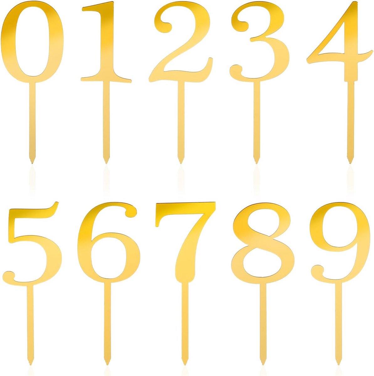 SnelShoppen - 10 stuks Gouden Taarttopper Cijfers 0-9 - Acryl Decoraties voor Verjaardag, Bruiloft, Kerstmis, Feest, Jubileum - DIY Benodigdheden