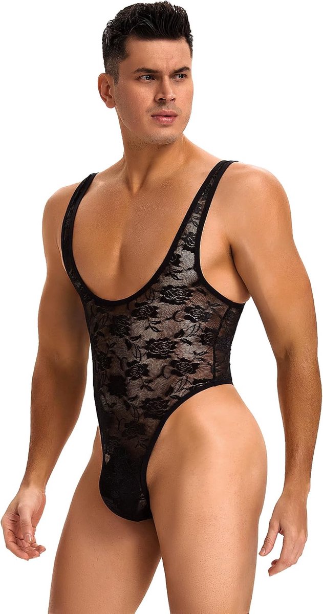 SnelShoppen - Sexy Heren Bodystocking Mouwloos Mesh Ondergoed - Verleidelijk Lingerie voor Mannen - Rugvrij Oversized - 88% Nylon 12% Elastaan - Perfe