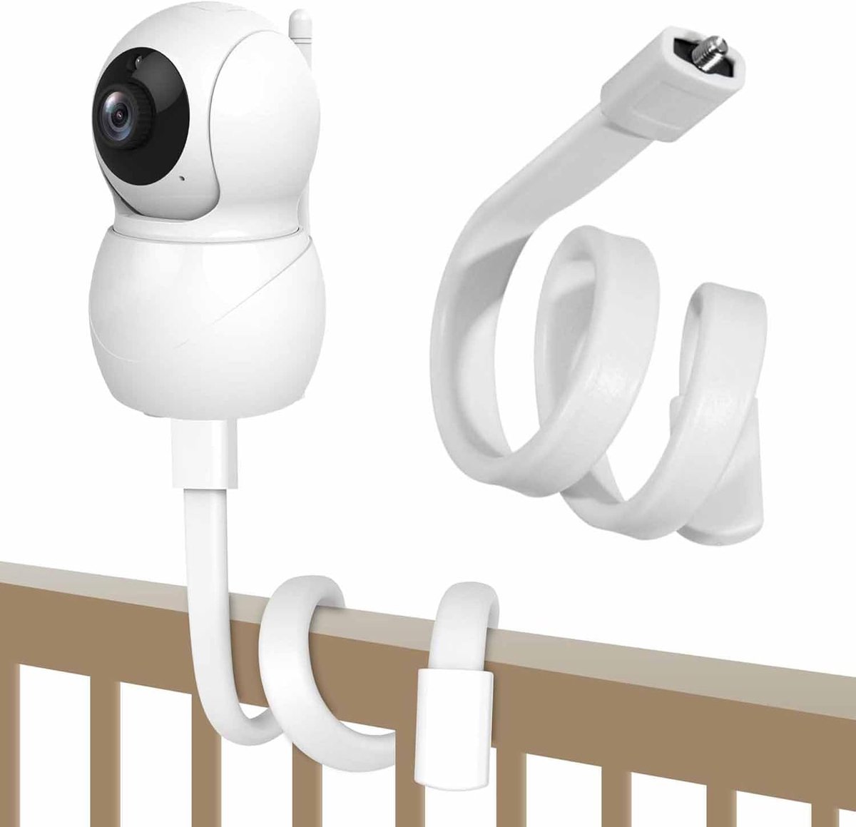 SnelShoppen - Babyfoonhouder, Flexibele Babycamerahouder voor Kinderbed, Ledikant, Reling - 1/4 Schroefaansluiting, Wit - Perfect voor Babymonitoring