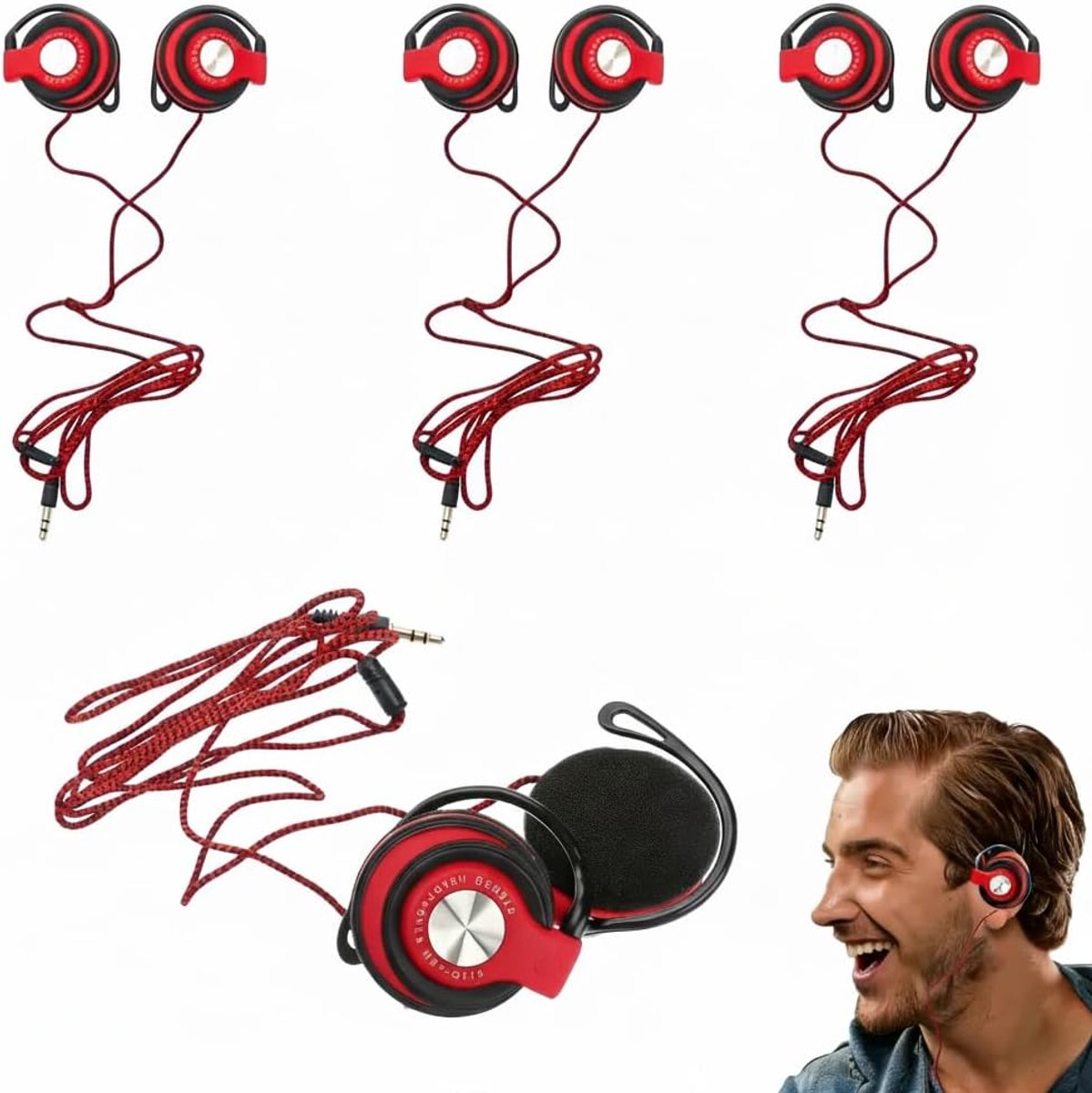 Thijox - 3 stuks Bedrade Oortelefoon met Oorhaak, Kabelgebonden Stereo Hoofdtelefoon, Perfect voor Sport en Actieve Gebruikers, Duurzaam en Comfortabe