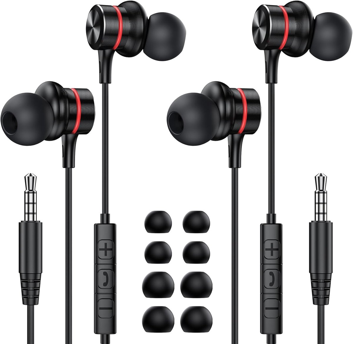 SnelShoppen - Bedrade Hoofdtelefoon met Microfoon, In Ear Ruisonderdrukking, 3.5mm Compatibel met Mobiele Telefoons, Tablets, Laptops, 2-Pack