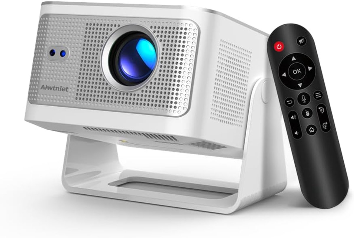 SnelShoppen - Draagbare Mini Beamer 4K/8K - Native Full HD 1080P Projector met Android 14, WiFi 6, Bluetooth 5.4, Autofocus, 180° Rotatie voor Thuisbi