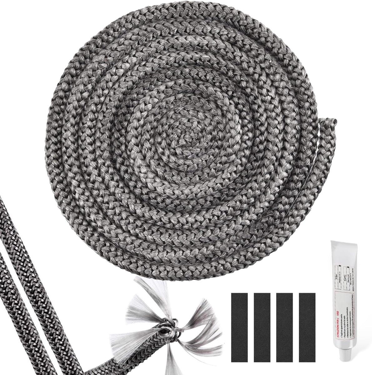 SnelShoppen - 1 Stuk Houtkachel Afvoer Seal, Schoorsteen Seal, Glas Seal, Pelletkachel Touw voor Haard, 10mm x 3m, 4 Stuk Lijmtape