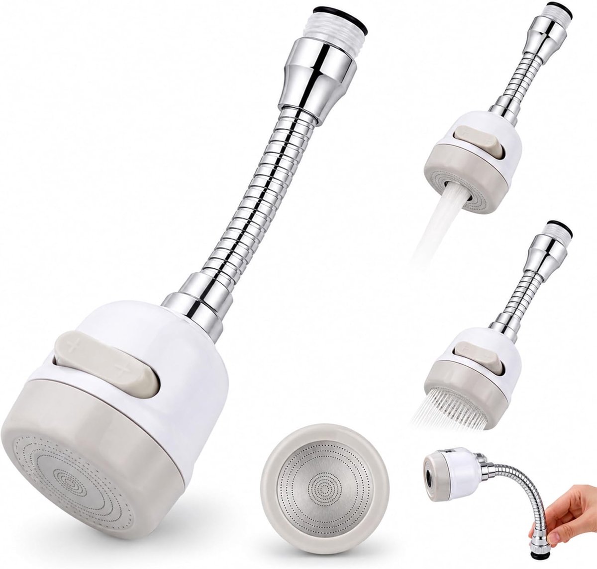 SnelShoppen - 360° Flexibele Keukenkraan Verlengstuk - M22 Aerator met 2 Spray Modi: Directe Jet & Fijne Douche - Roestvrij Staal, Rotatable, Waterdic