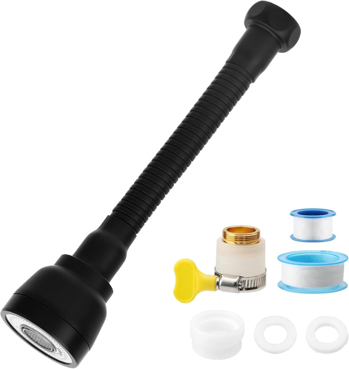 SnelShoppen - 360° Draaibare Keuken Kraan Accessoire, Waterkraan Verlenging Zwart met Adapter, 3 Modi, Hoogwaardige RVS en Messing, Ideaal voor Keuken