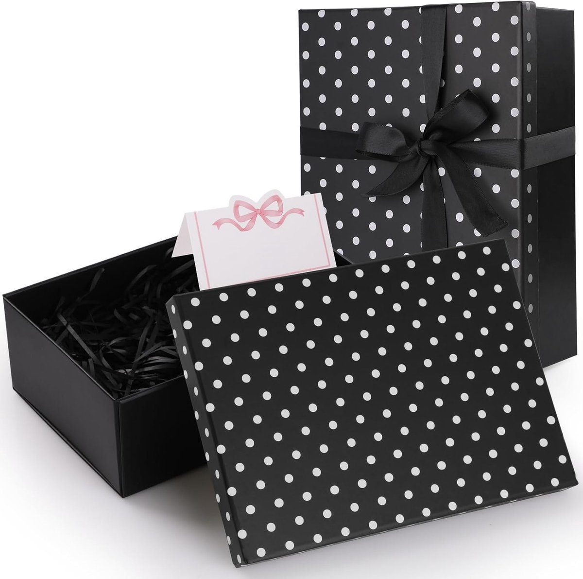SnelShoppen - Elegante Geschenkdoos met Deksel, 25x18x8,5 cm, Opvouwbare Doos met Strik en Vulling, Retro Zwart en Wit, Perfect voor Verjaardag, Kerst