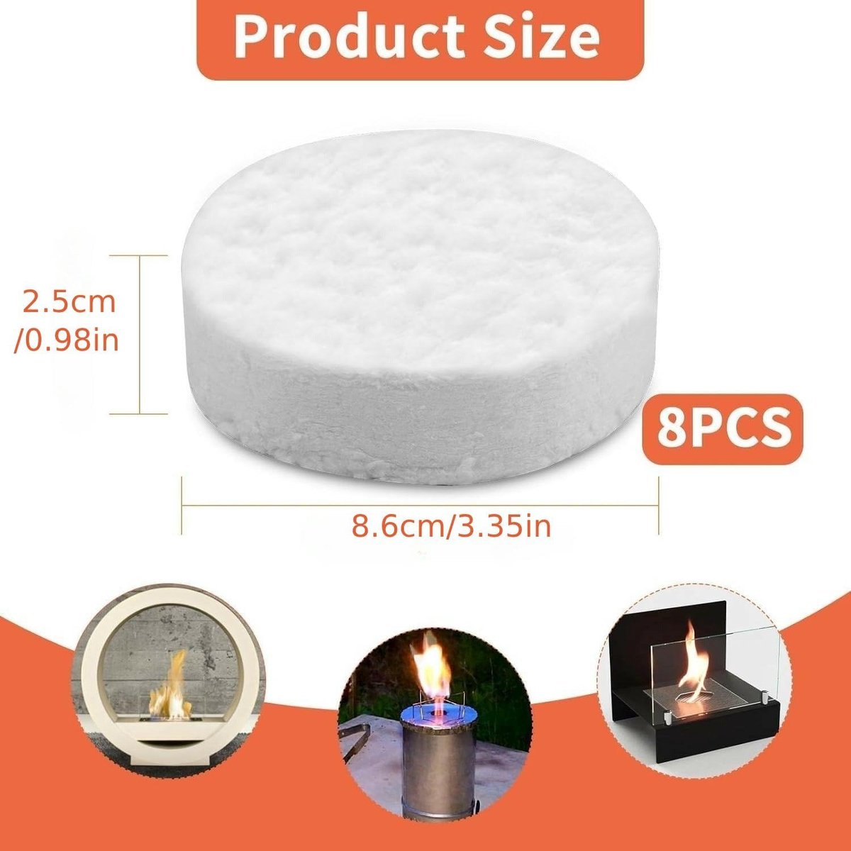 SnelShoppen - Ceramic Wool voor Bioethanol, 8 Stuks 8.6 x 2.5 cm, Hoogwaardige Ceramische Wol, Hittebestendige Vulling voor Bio-ethanol Haard, Gel Taf
