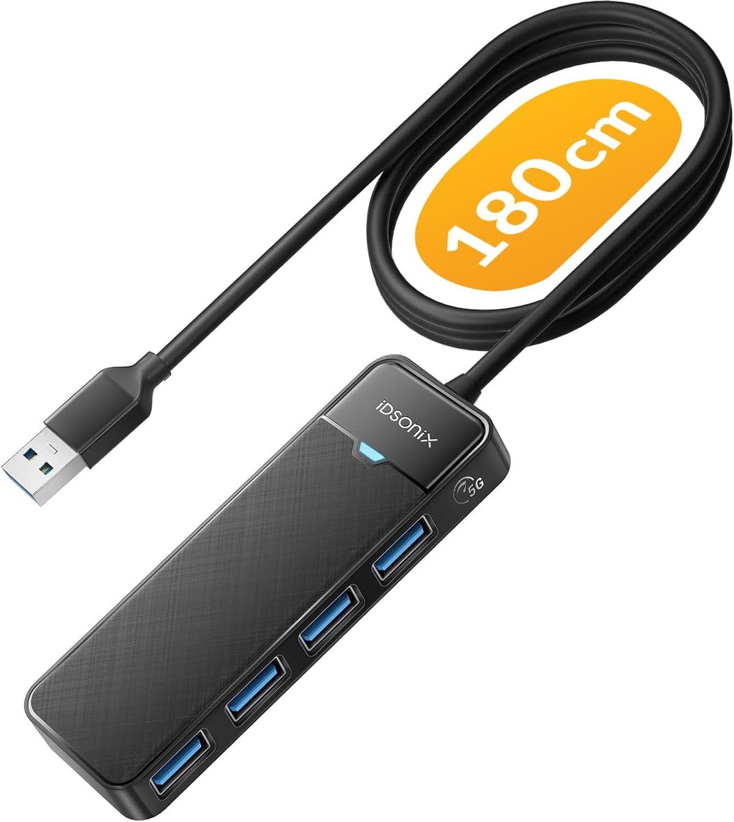 SnelShoppen - USB 3.0 Hub met 180cm Kabel - 4-Poorts Ultra Slim Splitter - Multi Port Adapter voor Laptop, PC, MacBook, USB Stick - Ideaal voor Thuis