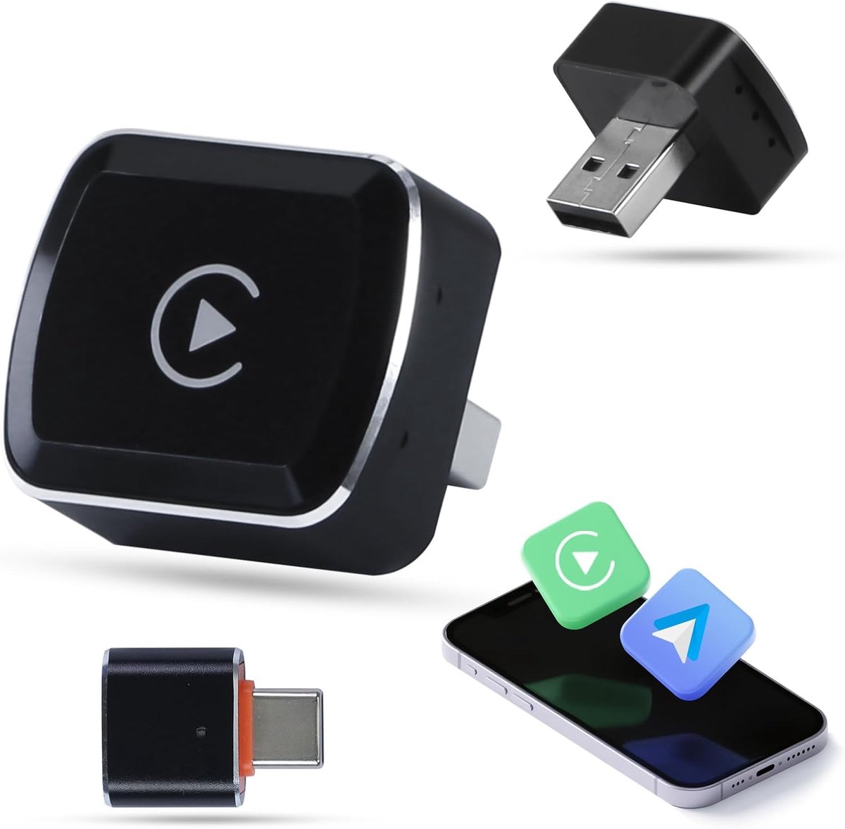 SnelShoppen - CarPlay Wireless Adapter - Draadloze CarPlay Adapter - Plug & Play - Geschikt voor iPhone - Gemakkelijk in gebruik - Compact en Lichtgew