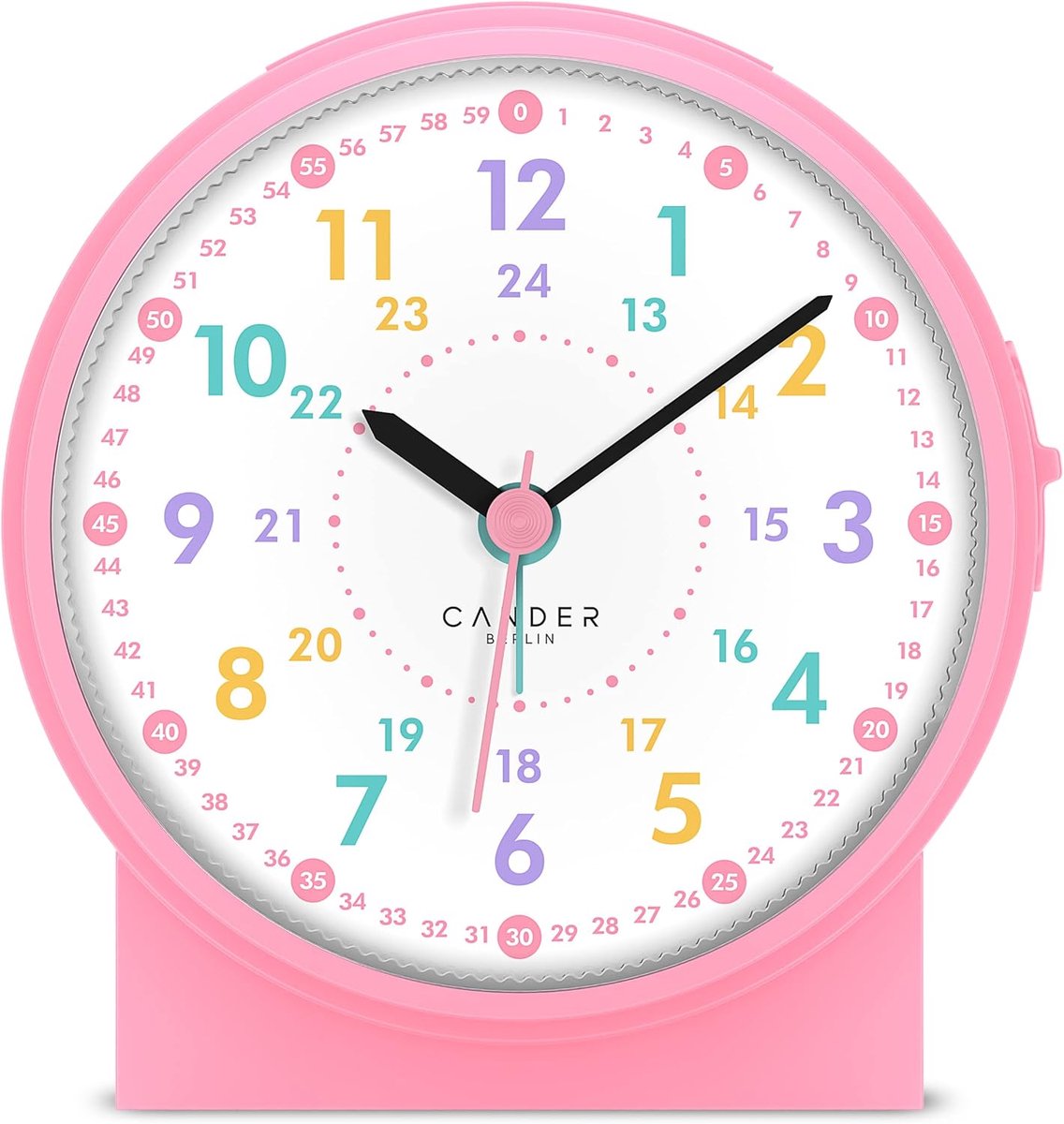 SnelShoppen - Kinderen Alarmklok Roze - Stille Tafelklok met LED verlichting, Snooze Functie, Leer, 11 cm - Ideaal voor Meisjes