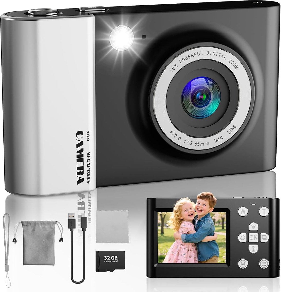 SnelShoppen - Digitale Camera 4K 64MP met 32GB Geheugenkaart, 6.1 cm LCD Scherm, 18x Digitale Zoom en Autofocus - Compacte Vlogcamera voor Beginners i