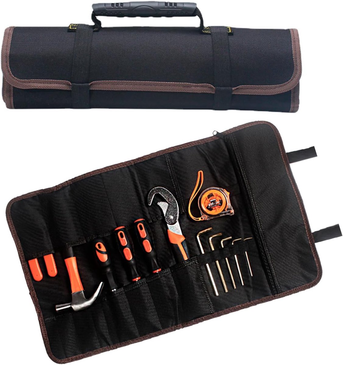 SnelShoppen - Tool Roll Up Bag 14 Pockets Oxford Cloth Waterdichte Gereedschapsrol Organizer 23 x 14 Inch voor Electricien, Timmerman, Loodgieter - Zw