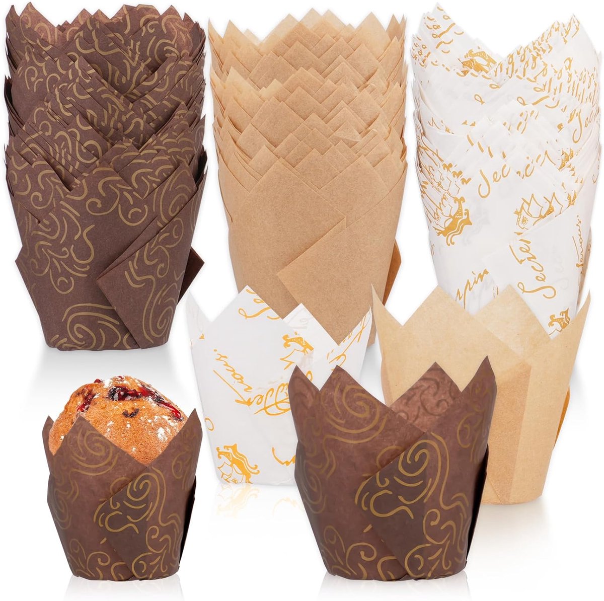 SnelShoppen - 150 Pcs Muffin Cups Papieren Muffins Moulds Cupcake Bakvormen Tulip Moulds voor Bruiloft Kinderfeestjes en Verjaardagen - Kleurenset
