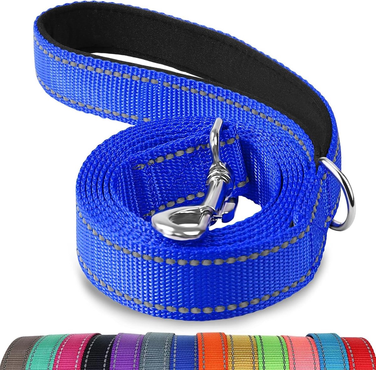 SnelShoppen - Dubbelzijdige Reflecterende Hondenlijn 120cm, Padded Handgreep, Stevige Nylon Leash voor Kleine en Middelgrote Honden, Marineblauw, Veil
