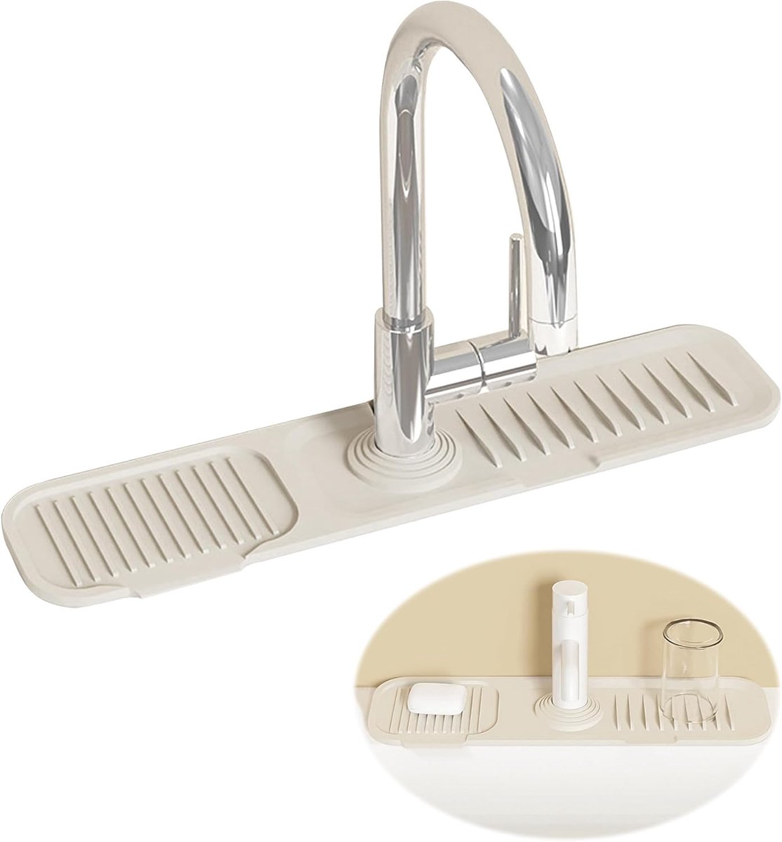 SnelShoppen - Keukensinkmat 45 x 10 cm - Beige Siliconen Drupmat - Snijmat voor Meeste Krane - Duurzaam, Antislip, Herbruikbaar - Keukenaccessoire