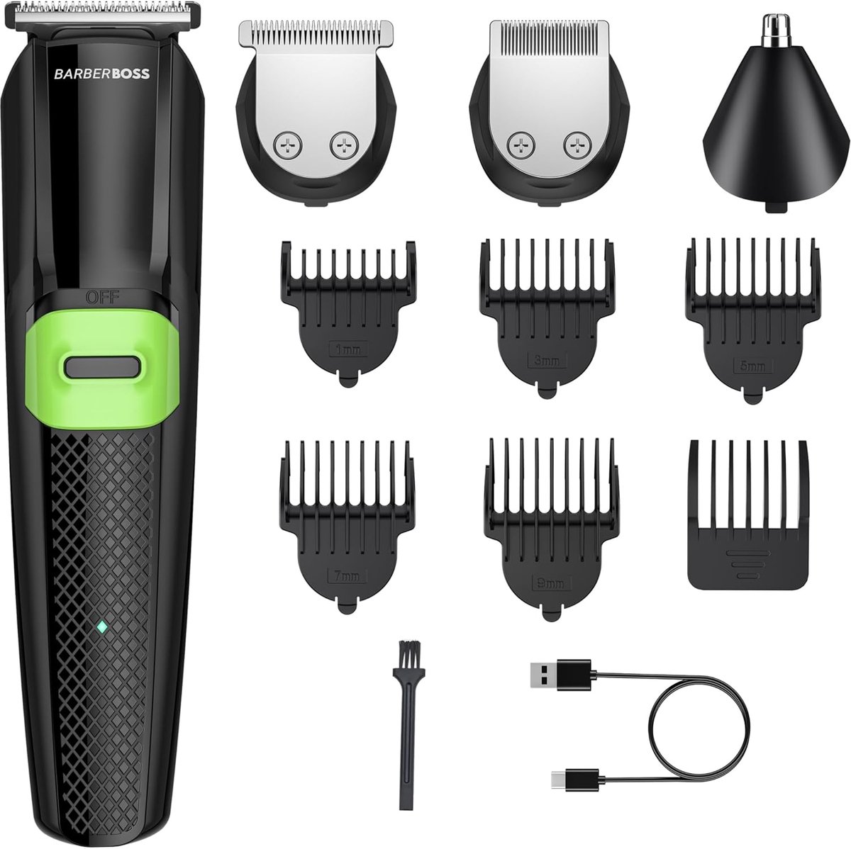 Thijox - BarberBoss Alles-in-één Verzorgingsset - Draadloze Baardtrimmer, Tondeuse, Neus- en Oortrimmer - USB-Oplaadbaar, Waterdicht, 5 Gelede Kammen