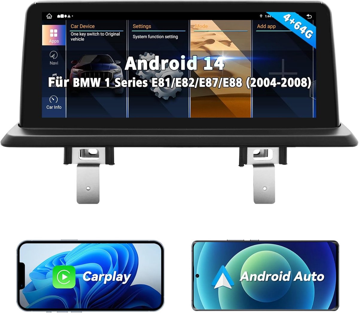 SnelShoppen - 10.25 inch Touch Screen Android 14 Auto Radio voor BMW 1 Serie E81/E82/E87/E88 (2004-2008) met CCC Systeem, Draadloze CarPlay/Android Au