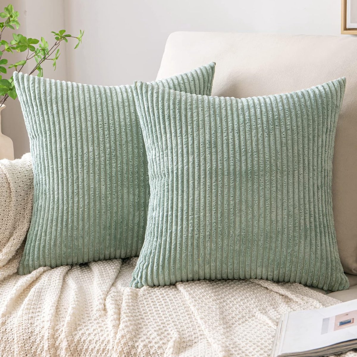 SnelShoppen - Corduroy Kussenhoes 50x50 cm - Lichtgroene Decoratieve Throw Pillow Case - Zachte Polyester Kussenhoezen voor Bank, Stoel, Slaapkamer, M