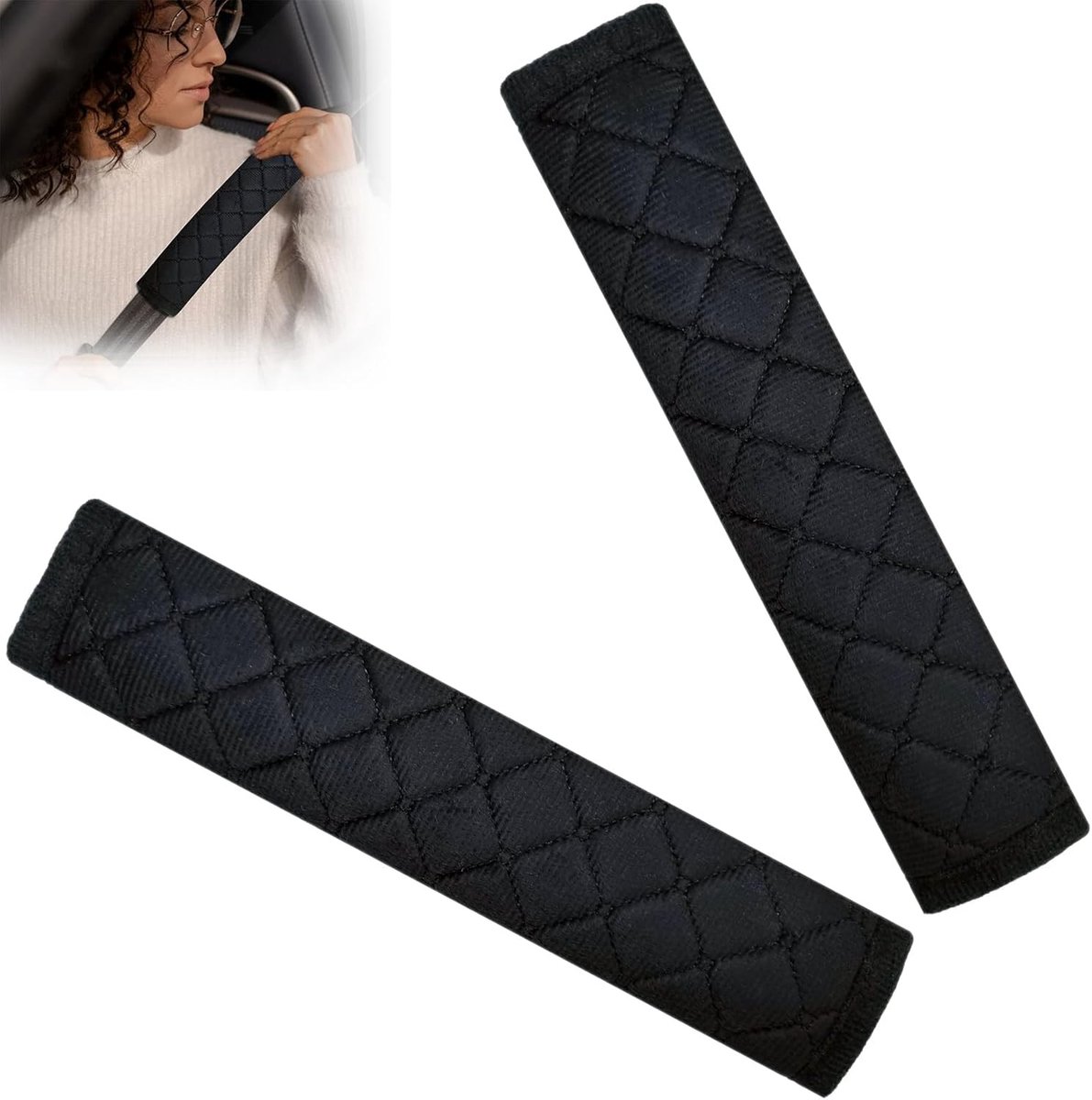 SnelShoppen - Car Belt Cushion 2-Pack, Zachte Seat Belt Pads, 27 cm, Zwart, Comfortabele Zitting Bescherming voor Auto, Perfect voor Lange Rit