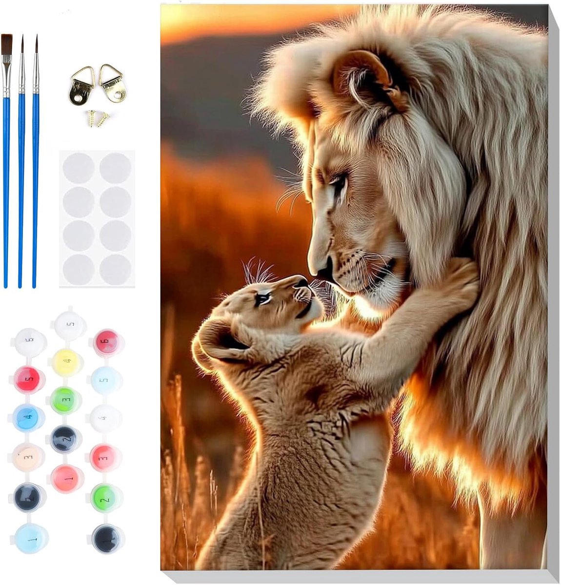 SnelShoppen - Verf op Nummer Leeuw voor Volwassenen en Kinderen met Houten Frame, Dieren Schilderen op Canvas, Doe-Het-Zelf Acryl Olieverfschilderij K