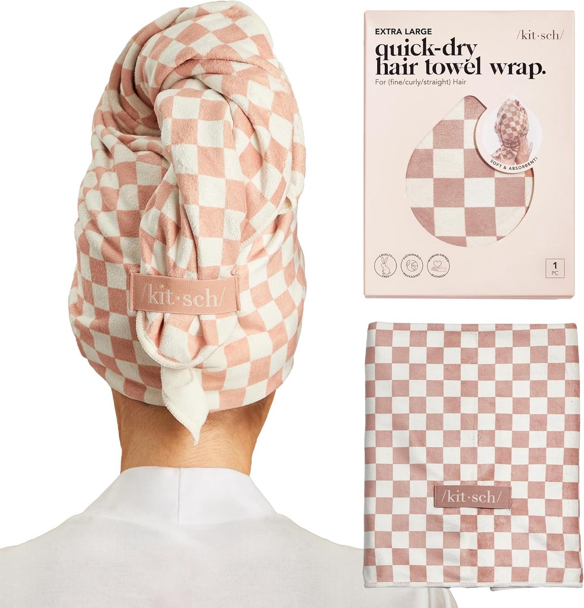 SnelShoppen - Kitsch XL Microfibre Haar Handdoek Wrap - Zachte Sneldrogende Microvezel Haarhanddoeken voor Vrouwen | Grote Haar Wraps voor Krullend Ha