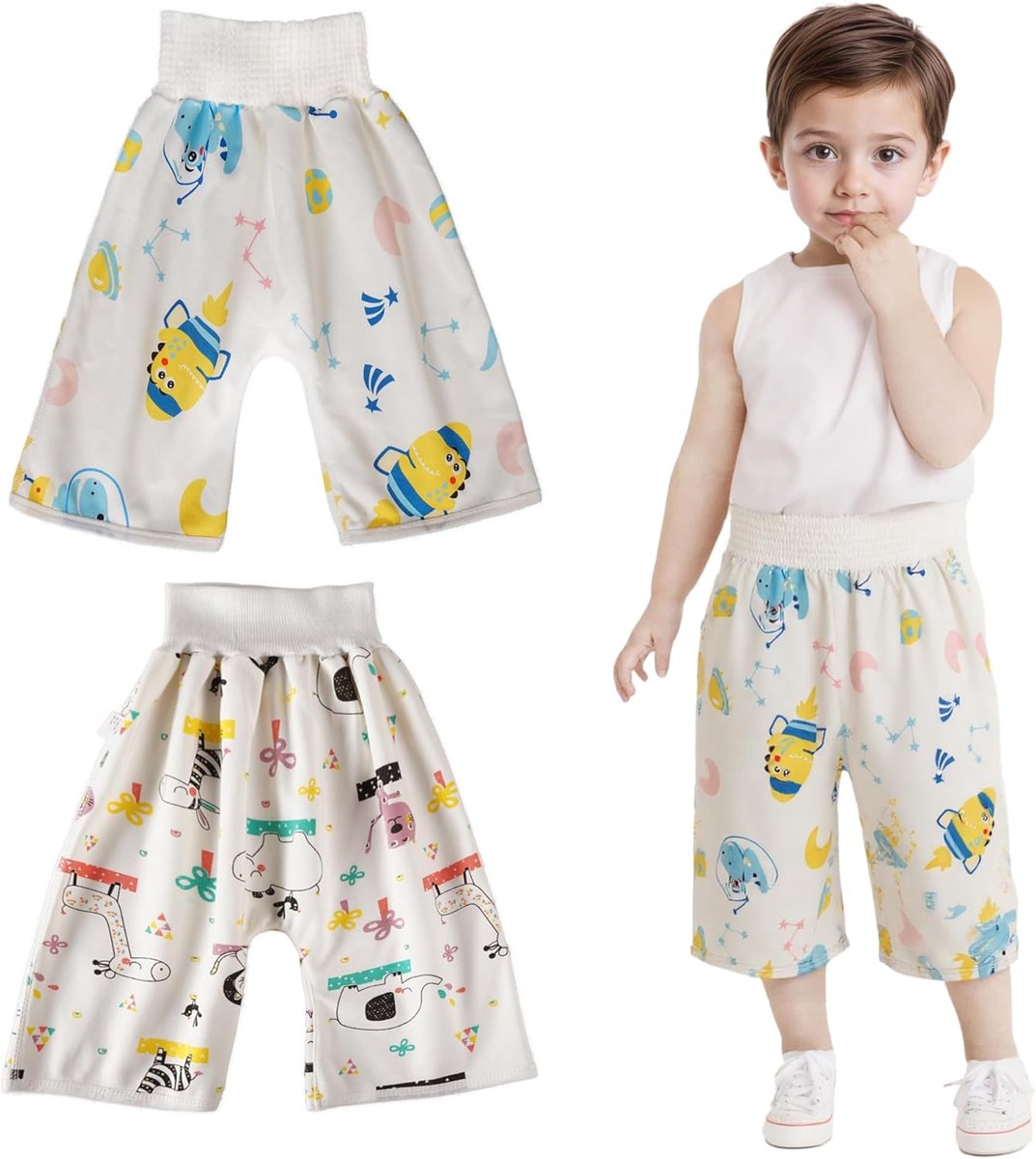 SnelShoppen - 2Pcs Training Pants Baby - Herbruikbare Onderbroek voor Jongens - Witte Training Pants met Dinosaurus Print - Wasbare Potty Training Ond