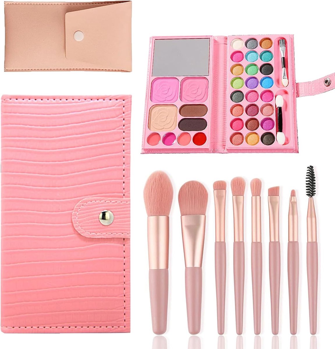 SnelShoppen - Meisjes Make-up Sets, 10-delige Kids Make-up Speelgoed, Niet-giftige Kids Cosmetica met 8 Wasbare Kwasten, Opbergtas, Perfect voor Feest