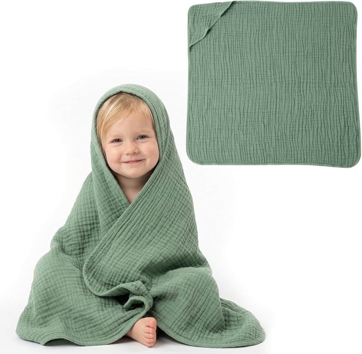 SnelShoppen - Baby Handdoek met Capuchon, Muslin Doek, Gepersonaliseerd voor Baby's 0-18 Maanden, Zachte Katoenen Badhanddoek, Absorberend en Warm, Gr