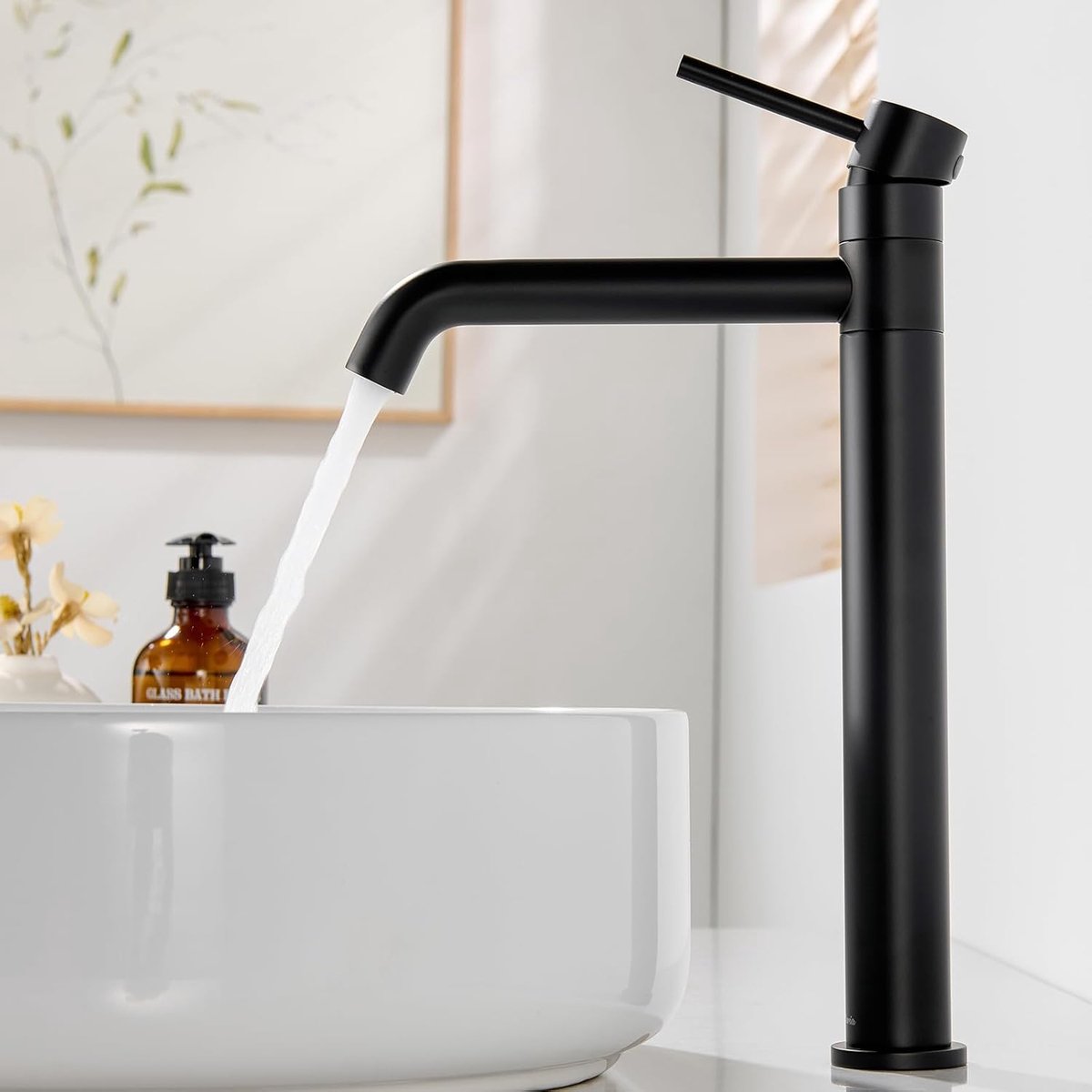 SnelShoppen - Hoogteverstelbare Wasbak Kraan 360° Rotatable, Zwart Mengkraan voor Badkamer, Ergonomische Hoge Spout voor Werkblad Wastafels, Enkelhand