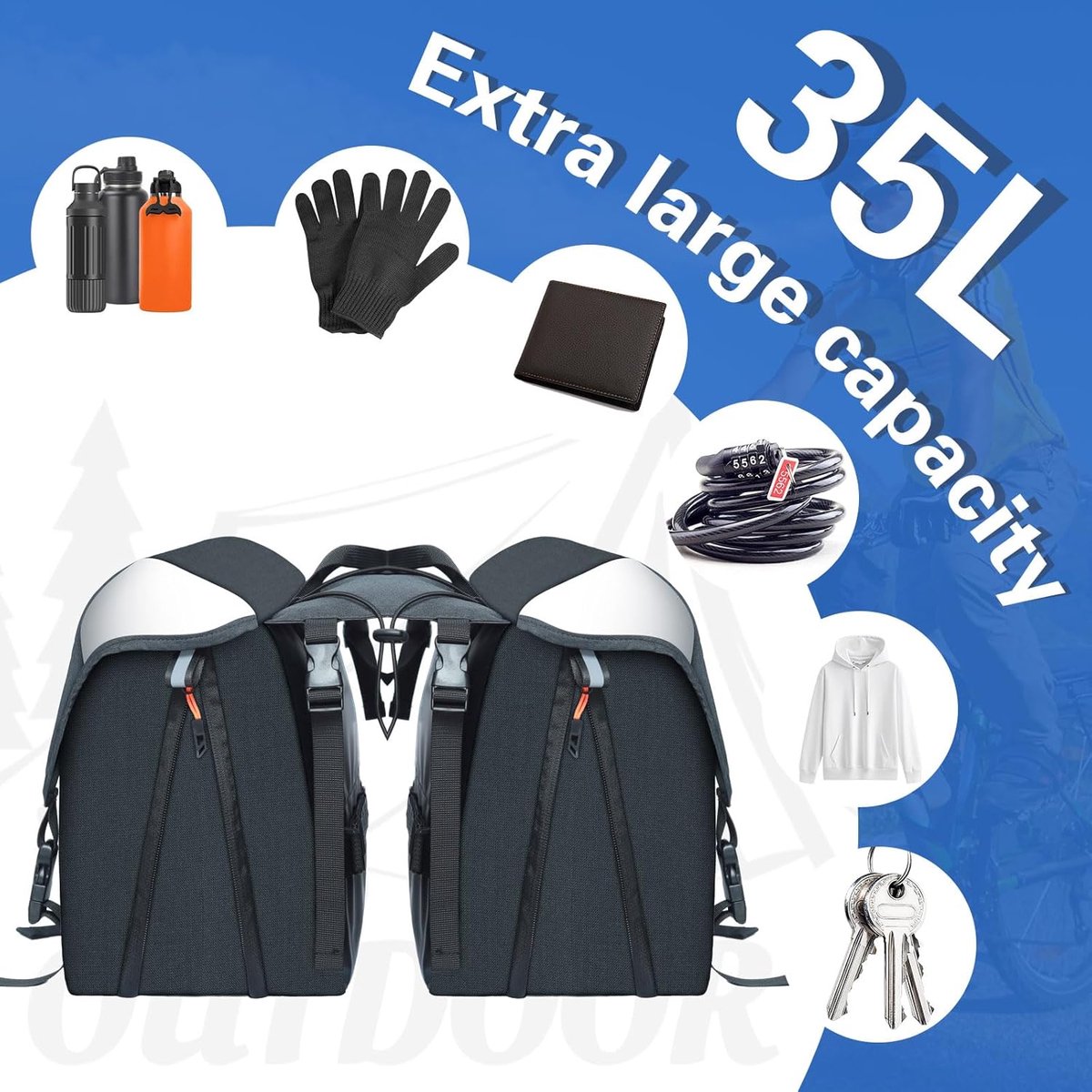 SnelShoppen - Fietstas voor bagagedrager 35L - Dubbele tas Alforjas Bicicleta - Waterproof en reflecterende banden voor veiligheid - Ideaal voor fiets
