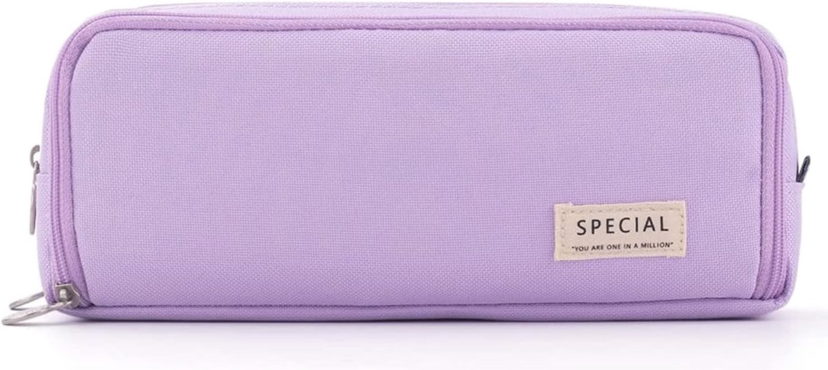 SnelShoppen - Etui met 3 vakken lila grote pennenetui voor meisjes en jongens - Pencil case voor tieners, kinderen en volwassenen - School, kantoor, m