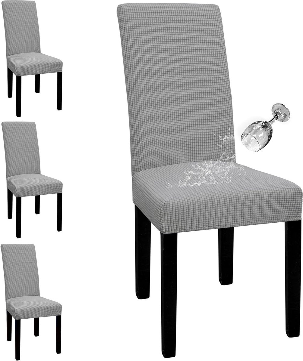 Stoelhoezen Set - Eetkamerstoelhoezen - Stoelen Beschermen - 100% Waterdicht - Set van 4 - Lichtgrijs