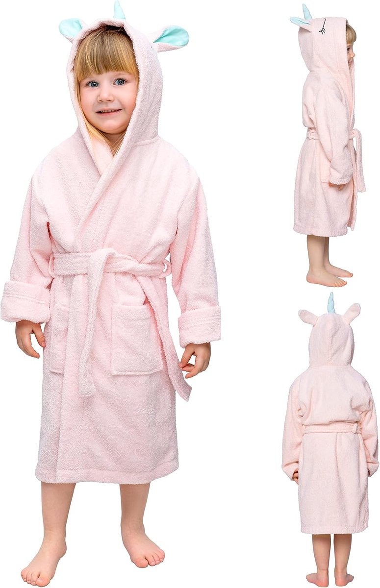 SnelShoppen - Badjas Eenhoorn Kinderen - Zacht en Donzig Katoen - 100% OEKO-TEX® Gecertificeerd - Voor Jongens en Meisjes - Ideaal voor Thuis, Feestje