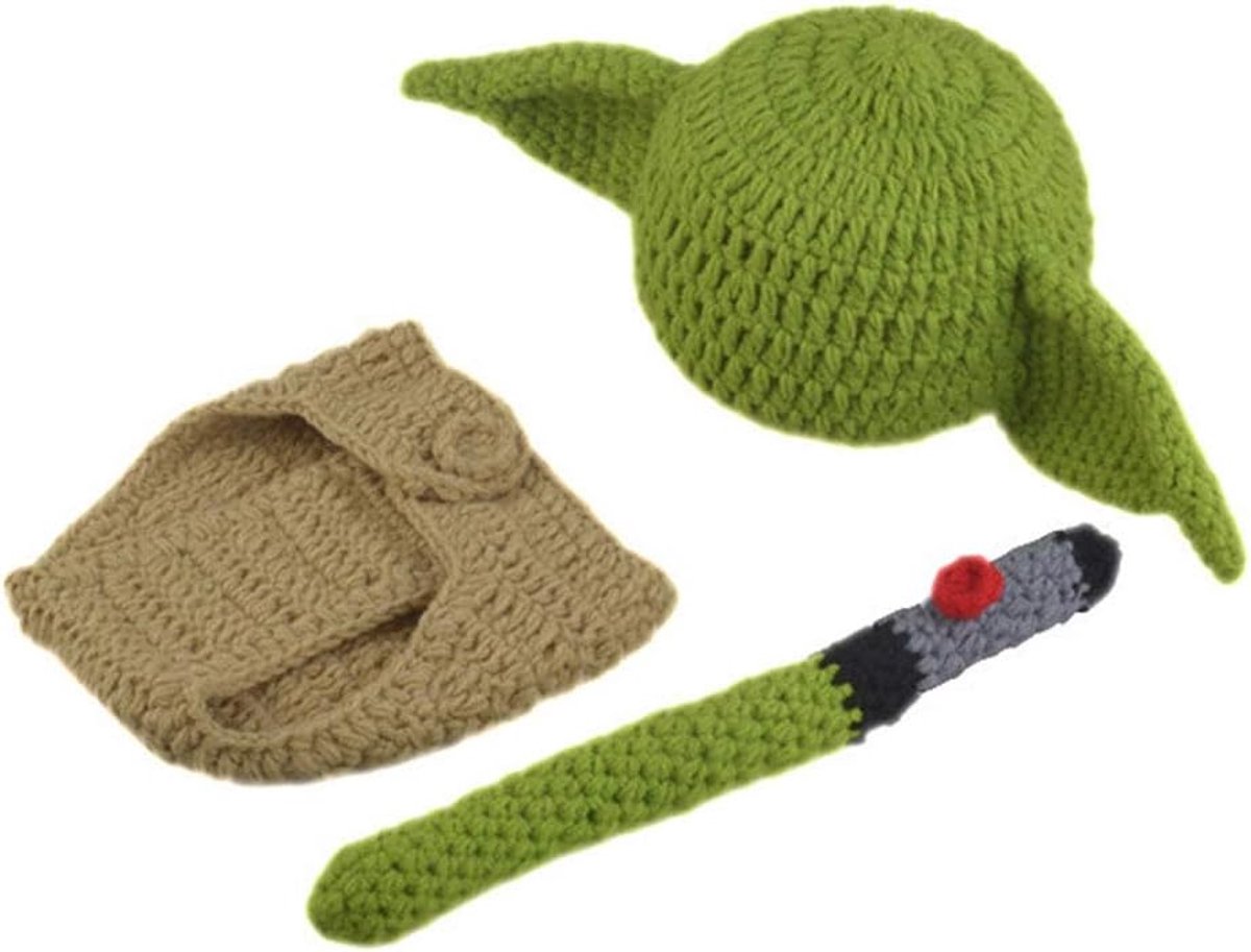 SnelShoppen - Baby Kostuum Set Yoda Hoed voor Pasgeboren Jongens en Meisjes - Handgemaakte Gehaakte Outfit - Zacht en Comfortabel - Verjaardag en Foto