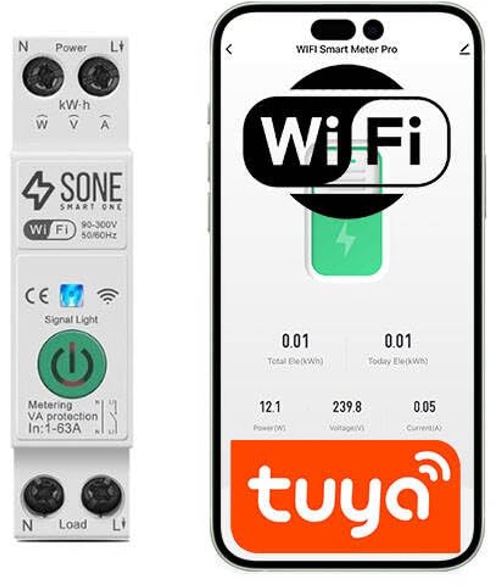 SnelShoppen - WIFI 63A Smart Relais Tuya Afstandsbediening DIN Rail Veiligheid Overbelasting Automatisering WiFi 2.4GHz